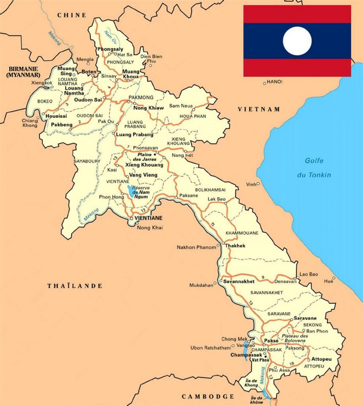 детаљна мапа Лаос