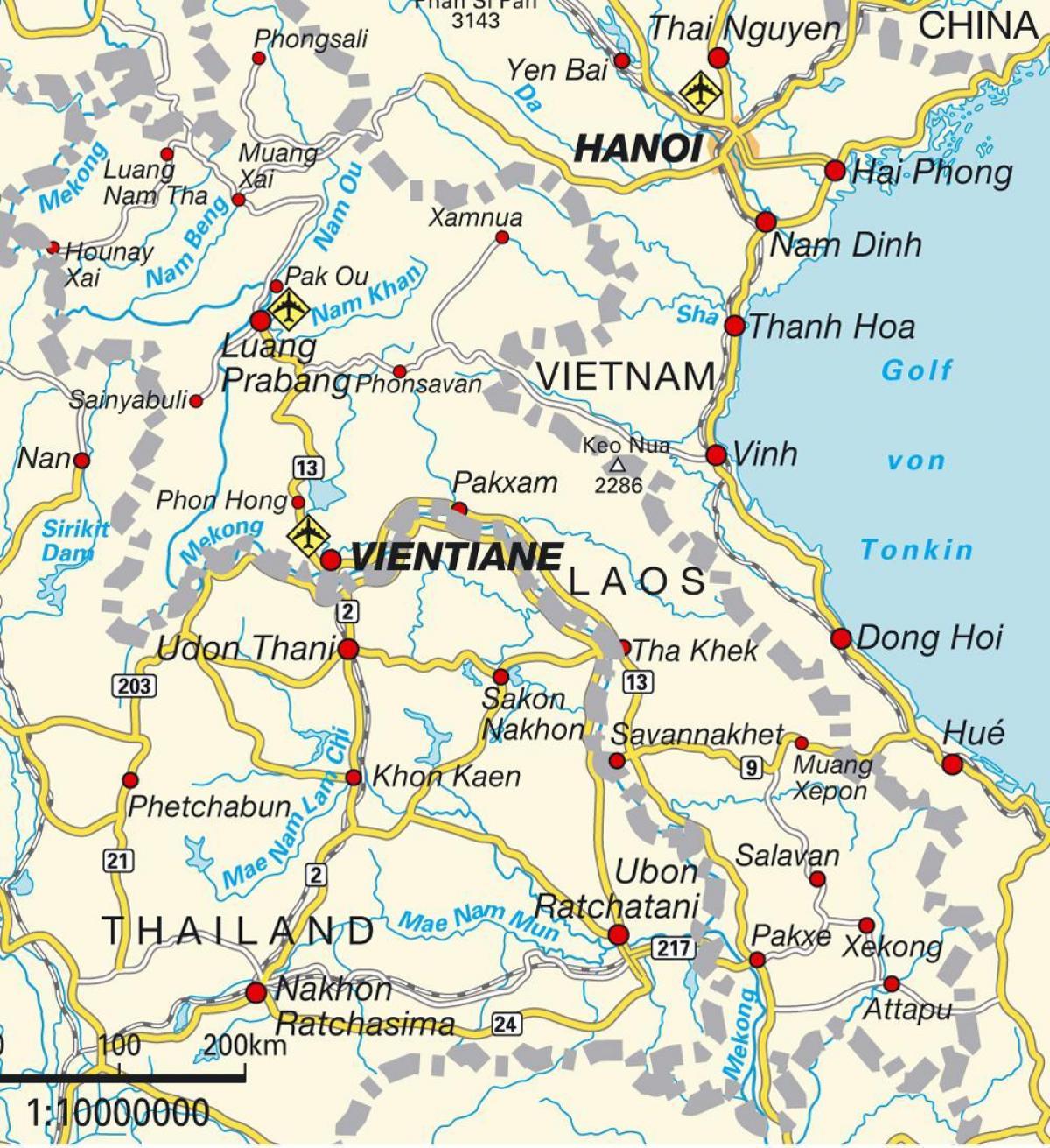 аеродроми Лаоса на мапи