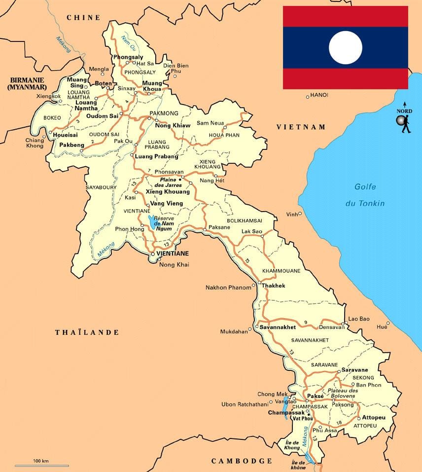 Мапа Јужног Лаос