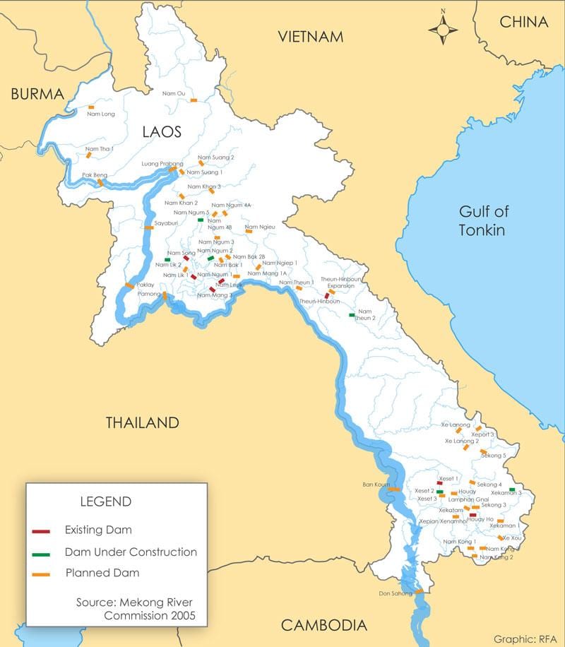 Карта реке Лаос