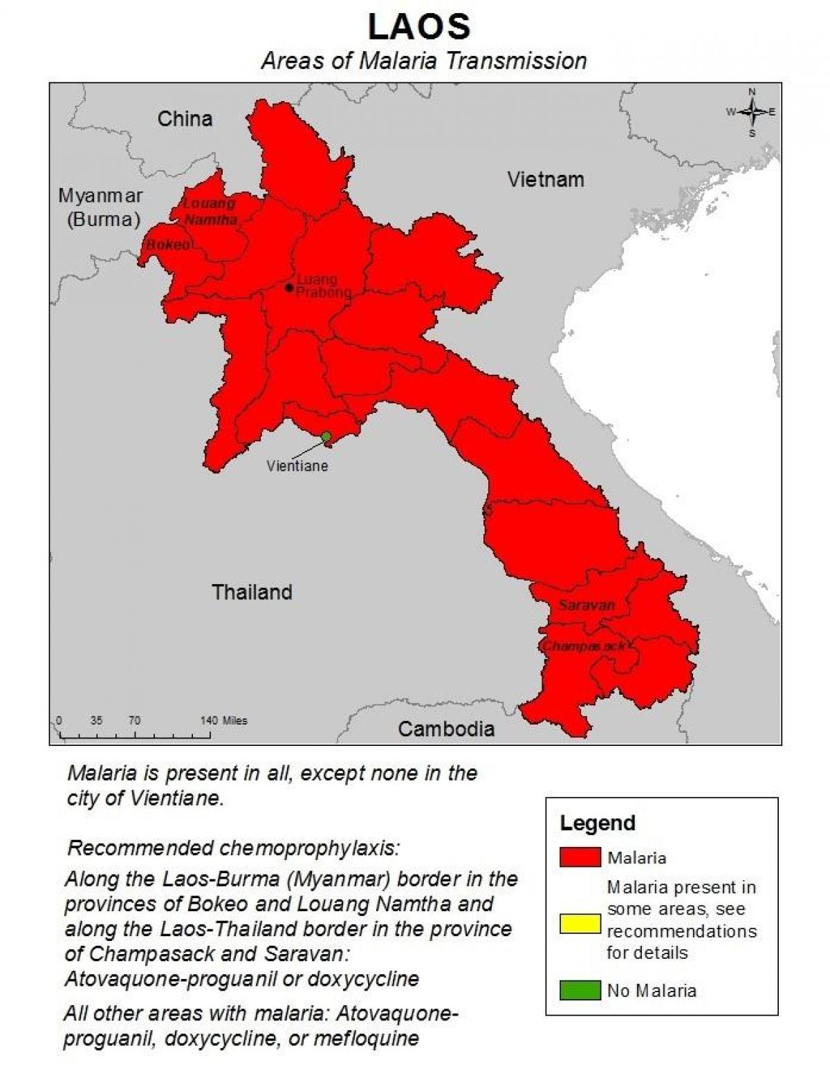 Карта Лаос маларије 