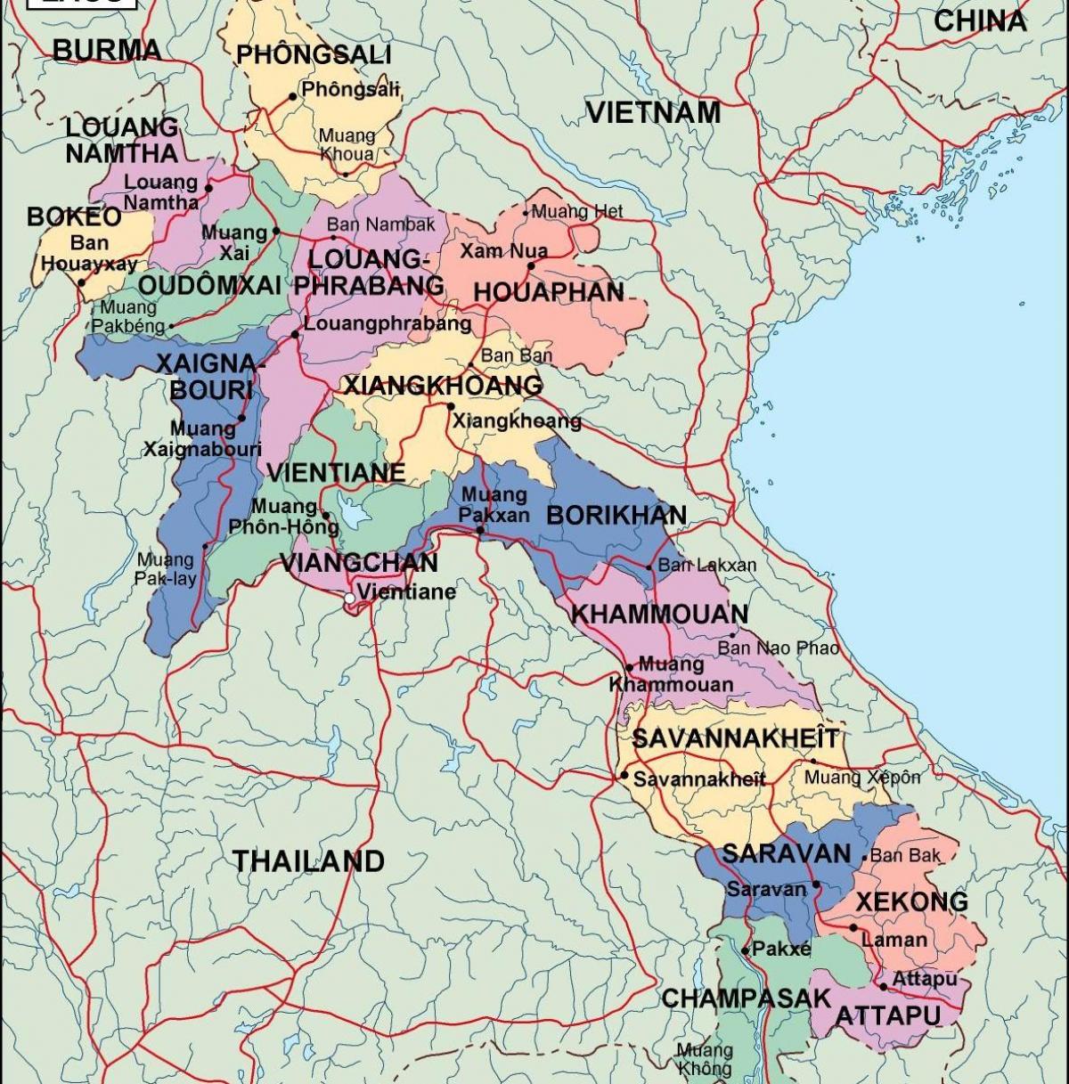 политичке Лаос мапи
